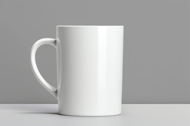 a white blank mug with handle mockup light gray background for celebration concept for your or