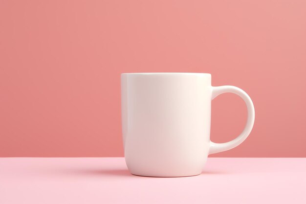 a white blank mug with handle mockup pink background for celebration concept for your or