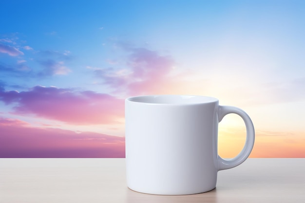 a white blank mug with handle mockup rainbow for celebration concept for your advertising or