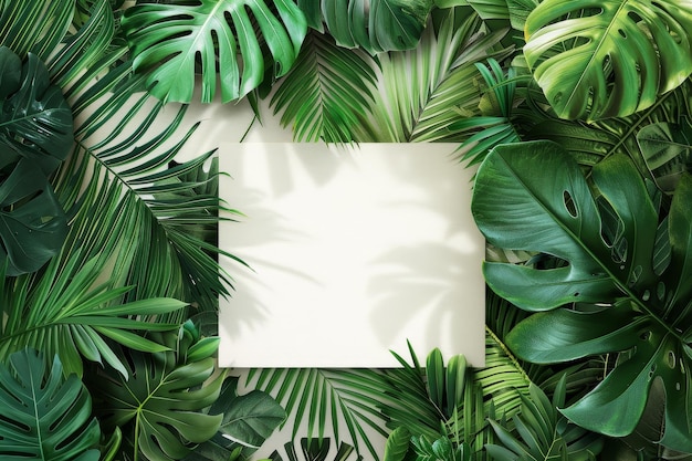 white blank paper in the center with a thin frame of tropical leaves on the edge ar 32 job id 571731f7370f445c8f03d924667aa1a4