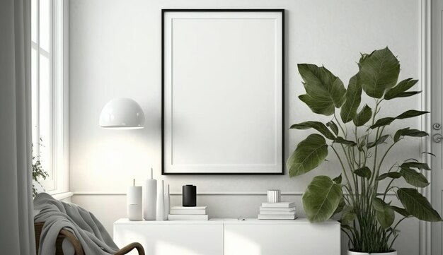 White blank poster mockup in living scandinavian style Generative ai