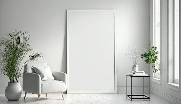 White blank poster mockup in living scandinavian style Generative ai