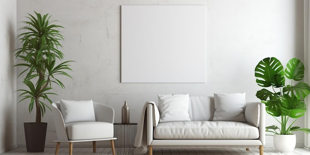 White blank poster mockup in living scandinavian style