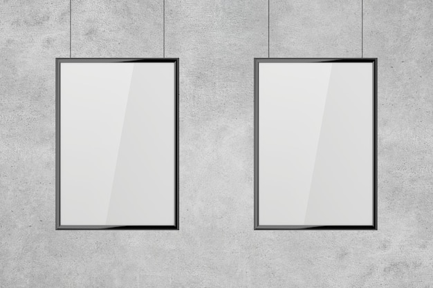 White blank poster with frame mock-up on grey wall