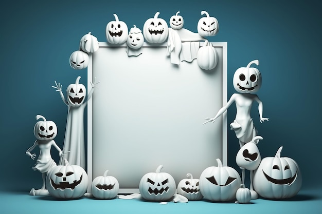 Photo white blank sheet around it halloween elements characters in 3d style generated by ai