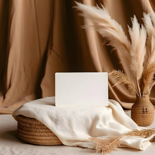 A white blank sheet next to the feathers elegantly set on colored materials