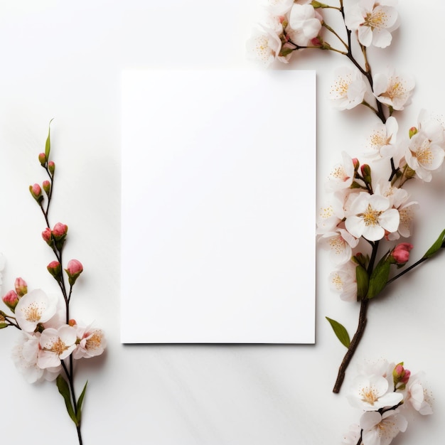 A white blank sheet on a light background with sakura branches on the sides