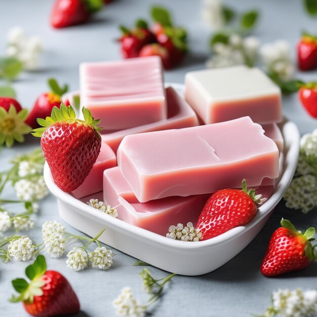 White blank soap bars made from strawberry