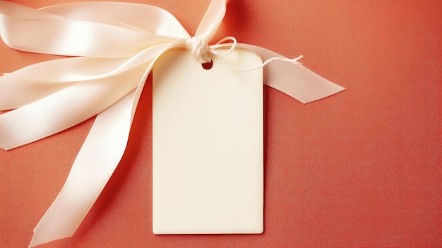 White blank tag with a rope for mockup on cream color background