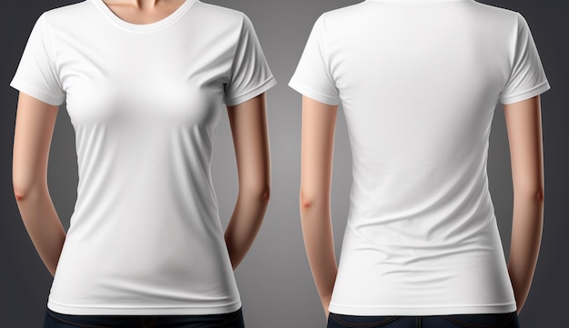 White blank tshirt front and back views Generative Ai