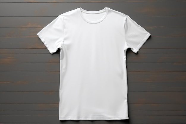 Photo white blank tshirt mockup on wooden background