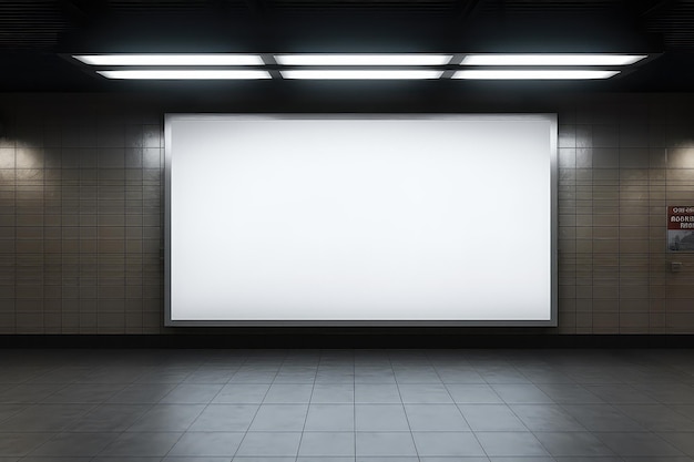 White blanket billboard mockup in a subway station