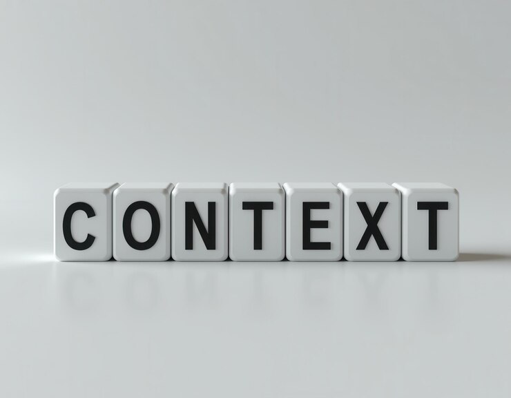 Photo white blocks spelling the word context with black letters arranged neatly