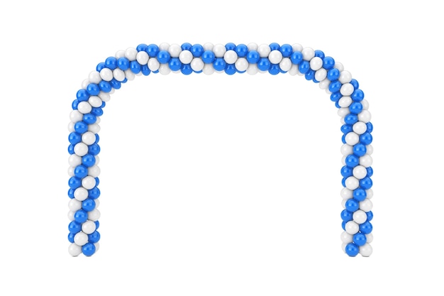 White and Blue Balloons in Shape of Arc, Gate or Portal on a white background. 3d Rendering