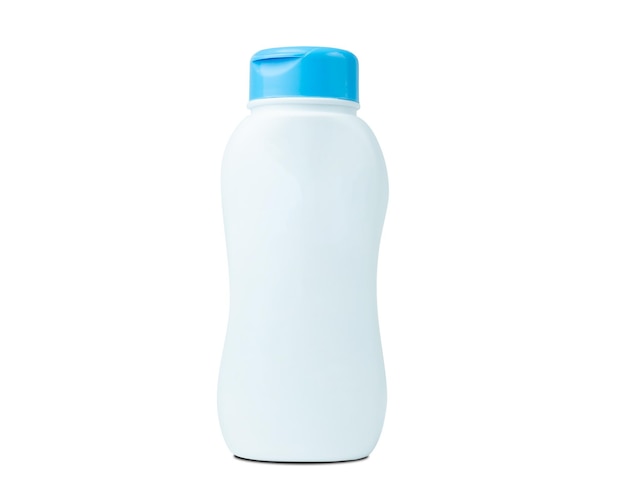 White and blue beauty product packaging bottles