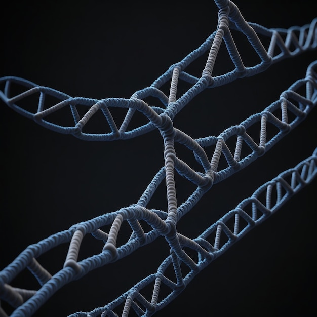 Белая и синяя модель ДНК на черном фоне