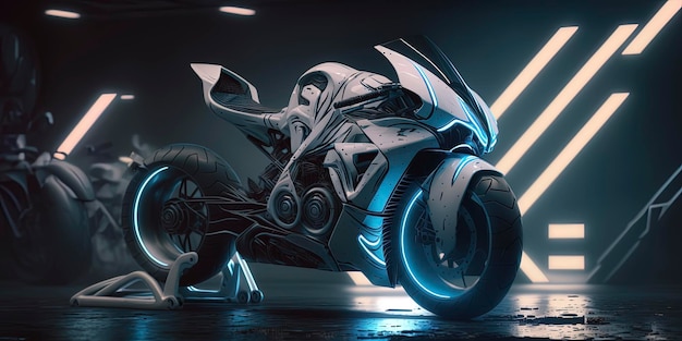 White and blue futuristic sports bike