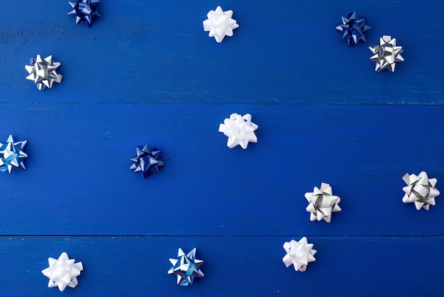 White, blue and gray bows for gifts