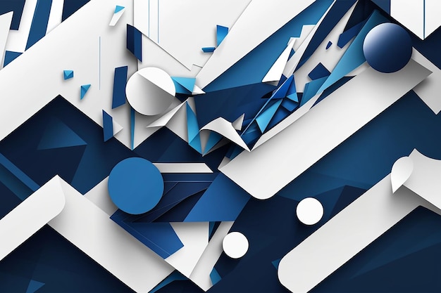 White and blue modern abstract wide banner with geometric shapes Dark blue and white abstract background Vector illustration