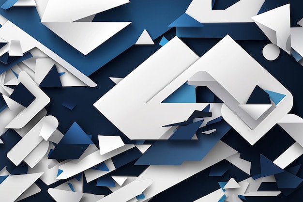 White and blue modern abstract wide banner with geometric shapes Dark blue and white abstract background Vector illustration