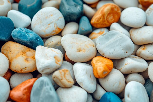 White blue and orange pebbles colorful stones background generative ai