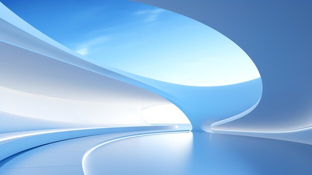 a white and blue room with a curved ceiling