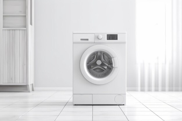 White blurry home laundry room with modern washing machine background empty space for text