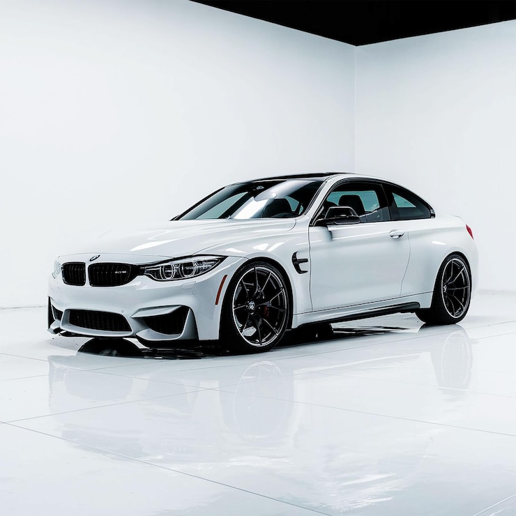 белая машина BMW с номерным знаком 8