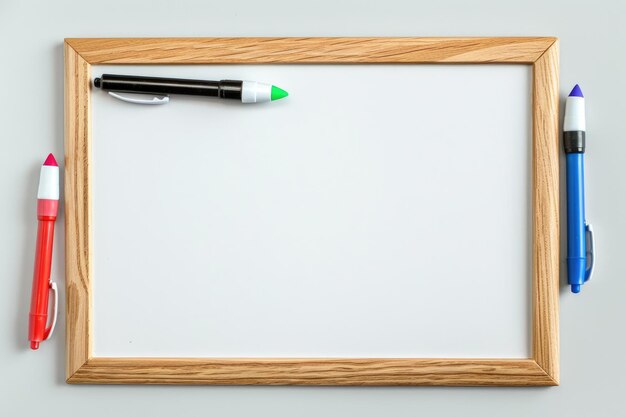 Photo white board and markers isolated on white background