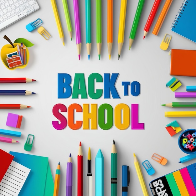 a white board with a circle of colorful pencils and a sign that says back to school