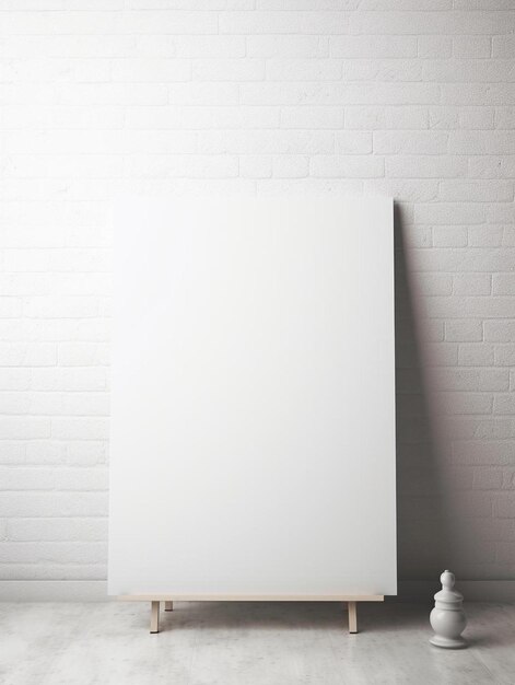 Photo a white board with a white frame and a bottle of lotion on the table