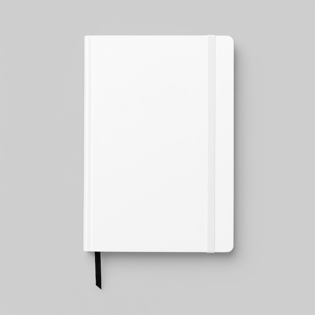 a white book with a black cord on the cover