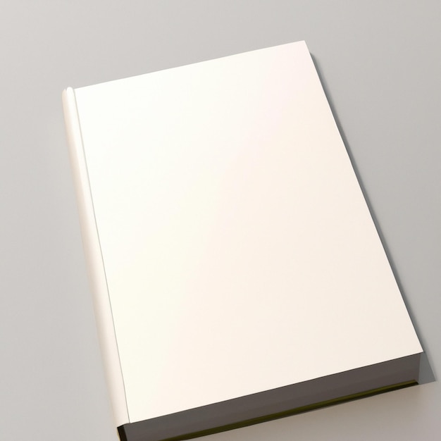 A white book with a white cover is sitting on a gray surface.