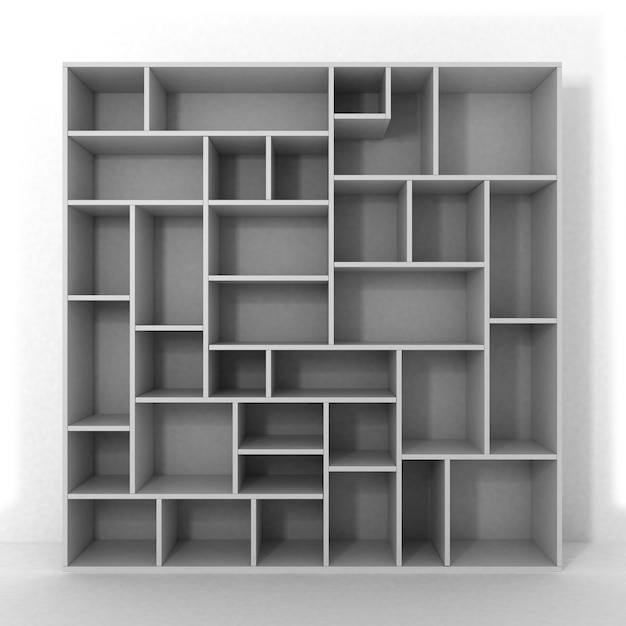 White bookcase with shelves isolated on white