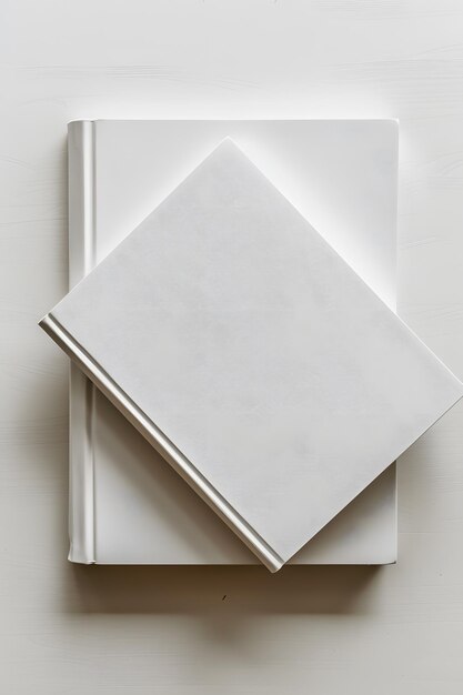 展示されている白い表面のサーブウェアに積み重ねられた白い本