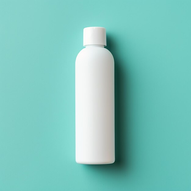 White bottle cream mockup of beauty product brand top view on the turquoise background