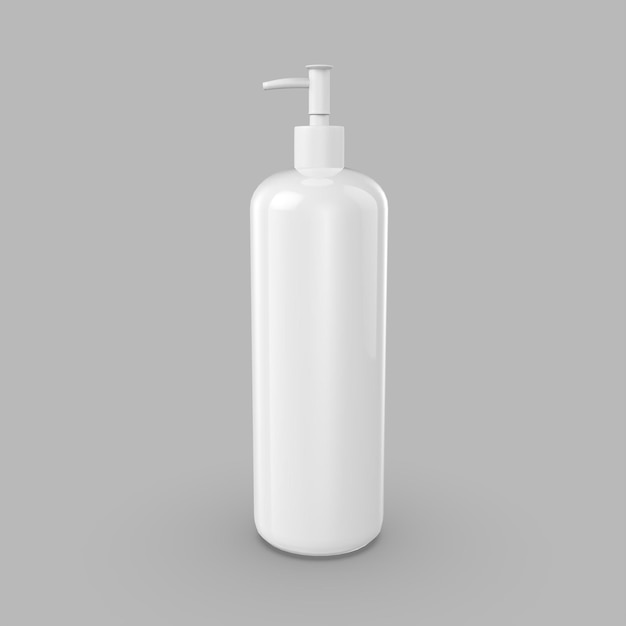 A white bottle of liquid soap with a pump on the top.
