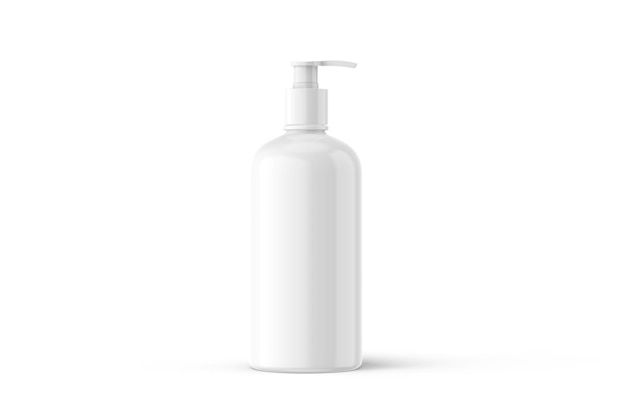 White bottle of lotion on a white background