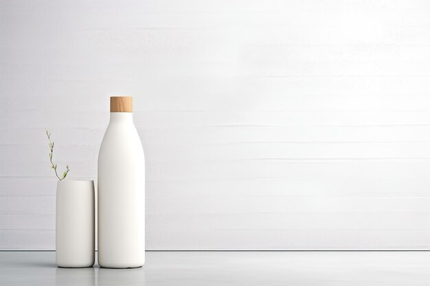 White bottle sitting on top of a wooden table Generative Ai