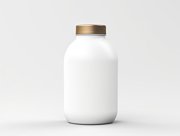 a white bottle with gold cap sits on a white surface