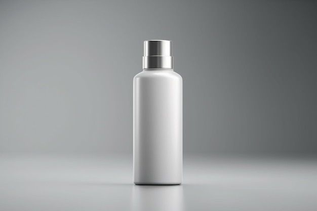 A white bottle with a silver cap on the top.