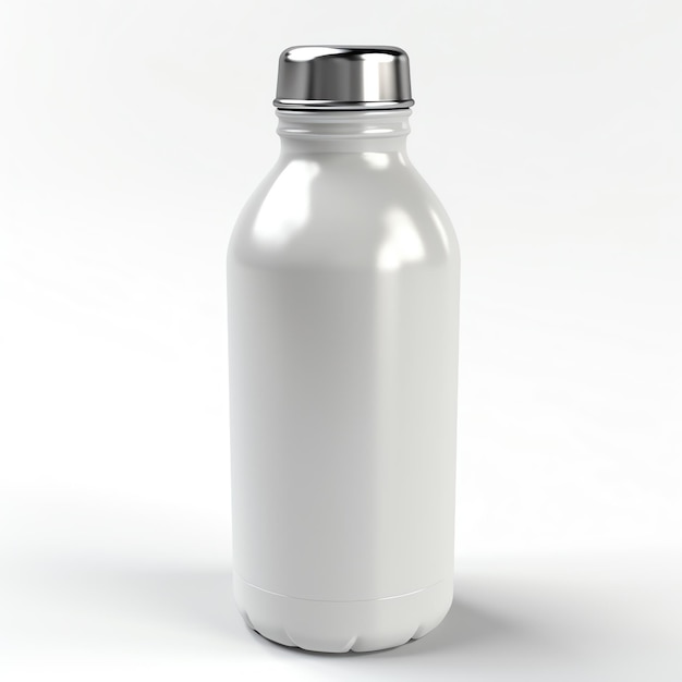 A white bottle with a silver cap
