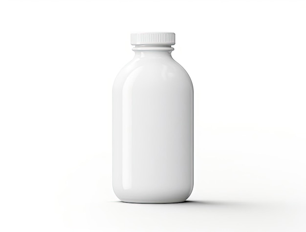 a white bottle with a white cap sits on a white background