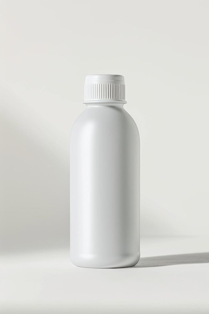 a white bottle with a white cap sitting on a table