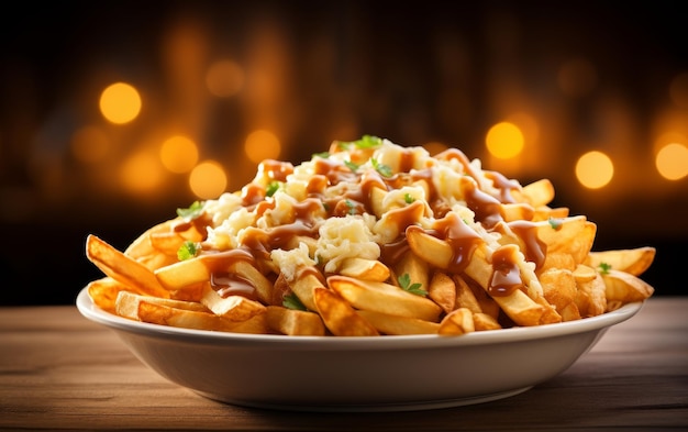 A white bowl brimming with crispy french fries resting on a rustic wooden table