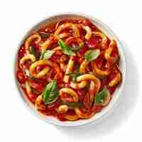 Photo a white bowl brimming with delicious italian pici pasta enveloped in rich savory sauce