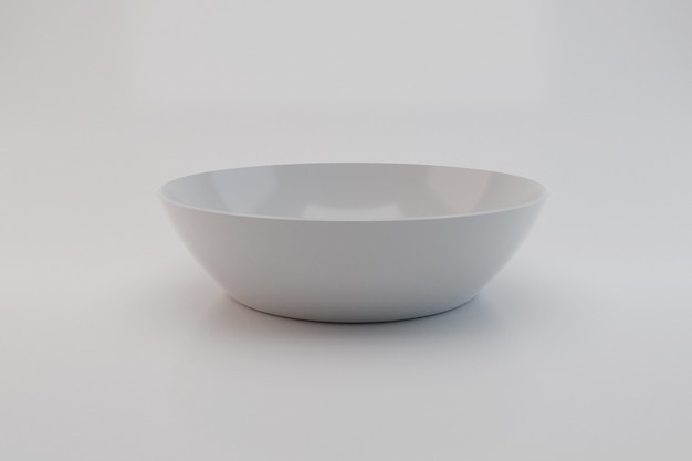 흰색 그릇 세라믹 흰색 배경에 고립; 3D 그림