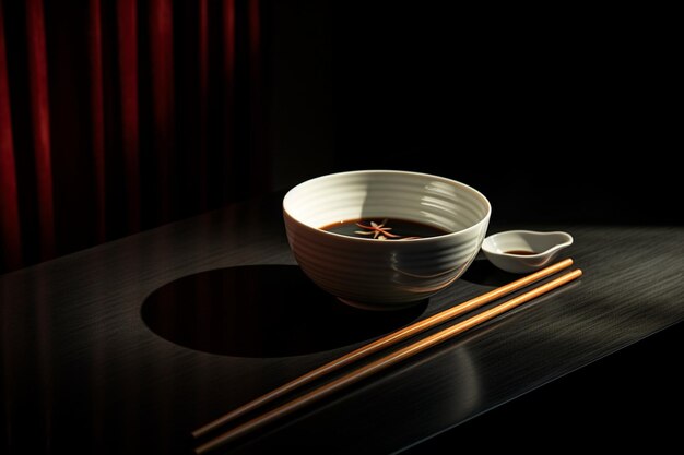 Photo white bowl chopsticks next bowl