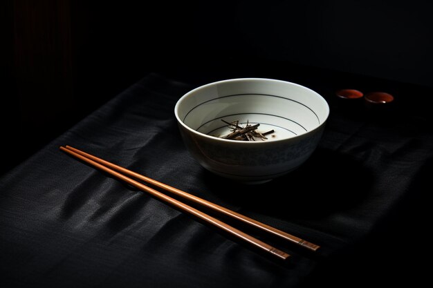 Photo white bowl chopsticks next bowl