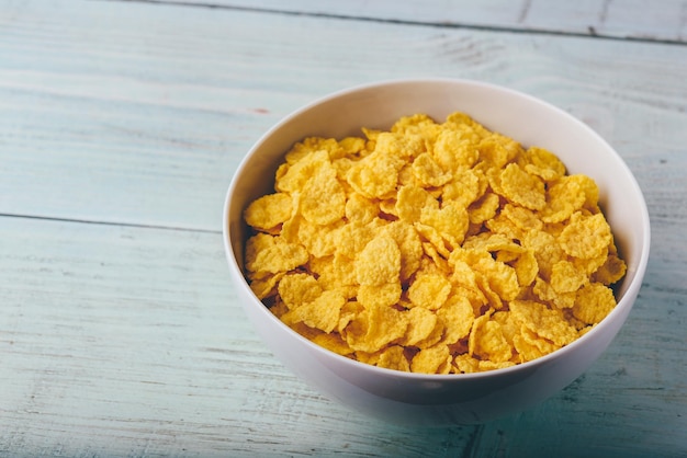 White bowl of corn flakes